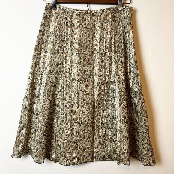 Talbots Dresses & Skirts - Talbots Vintage Silk Skirt Green Tan Cream Sz 4 Petite